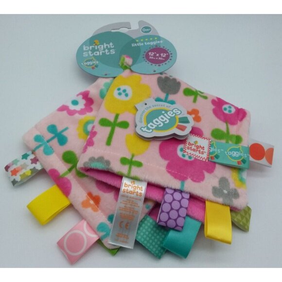 Bright Starts Taggies Pink Flowers Soft Security Blanket Lovey 12 in X 12 in - Picture 13 of 13